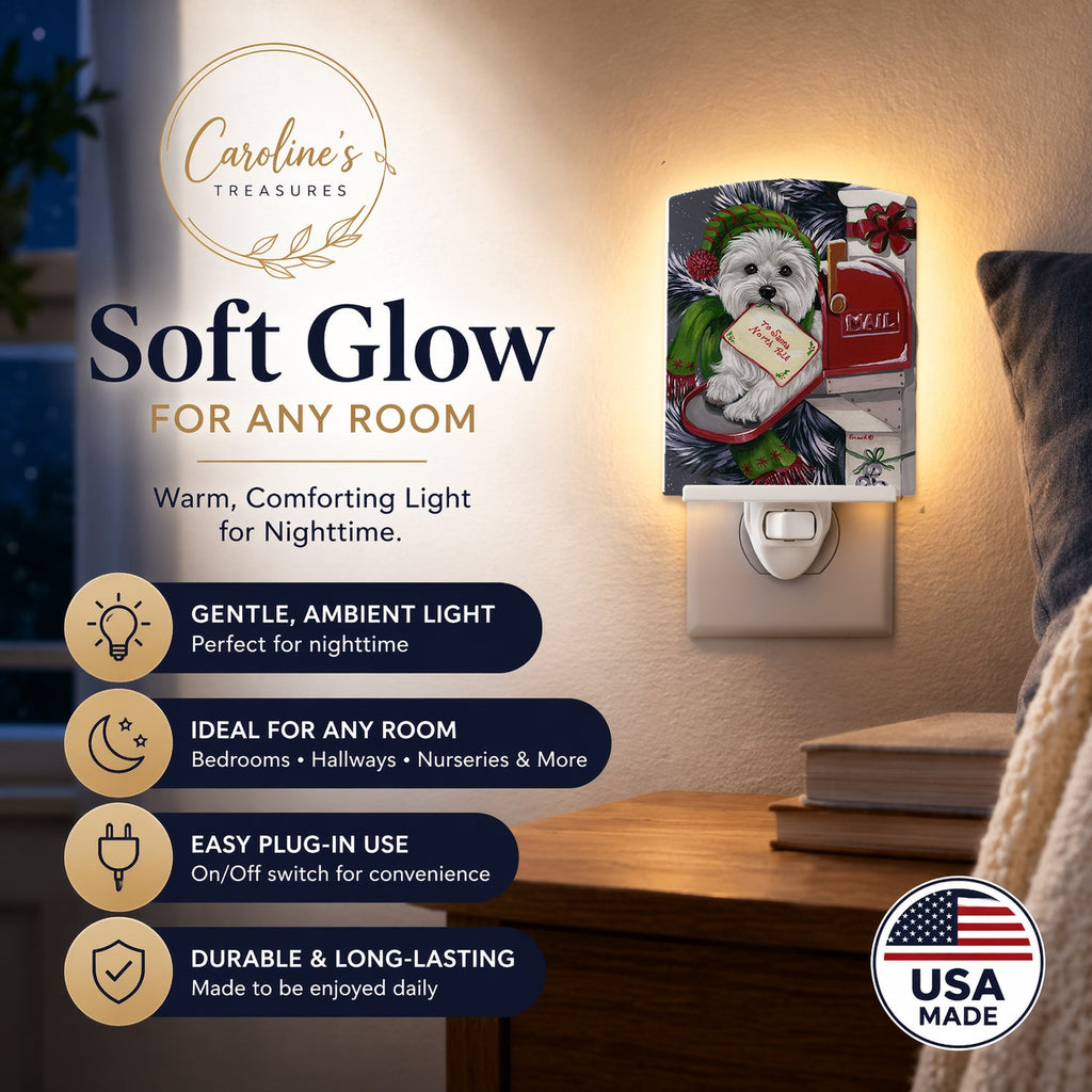 Westie Christmas Letter to Santa Ceramic Night Light Compact, UL-Certified, Ideal for Bedroom, Bathroom, Nursery, Hallway, Kitchen, 6x4x3, Multicolor