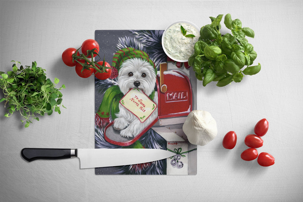 Westie Christmas Letter to Santa Cutting Board Tempered Glass Kitchen Cutting Surface, Heat Resistant Chopping, Non-Slip Feet, Food Prep & Serving