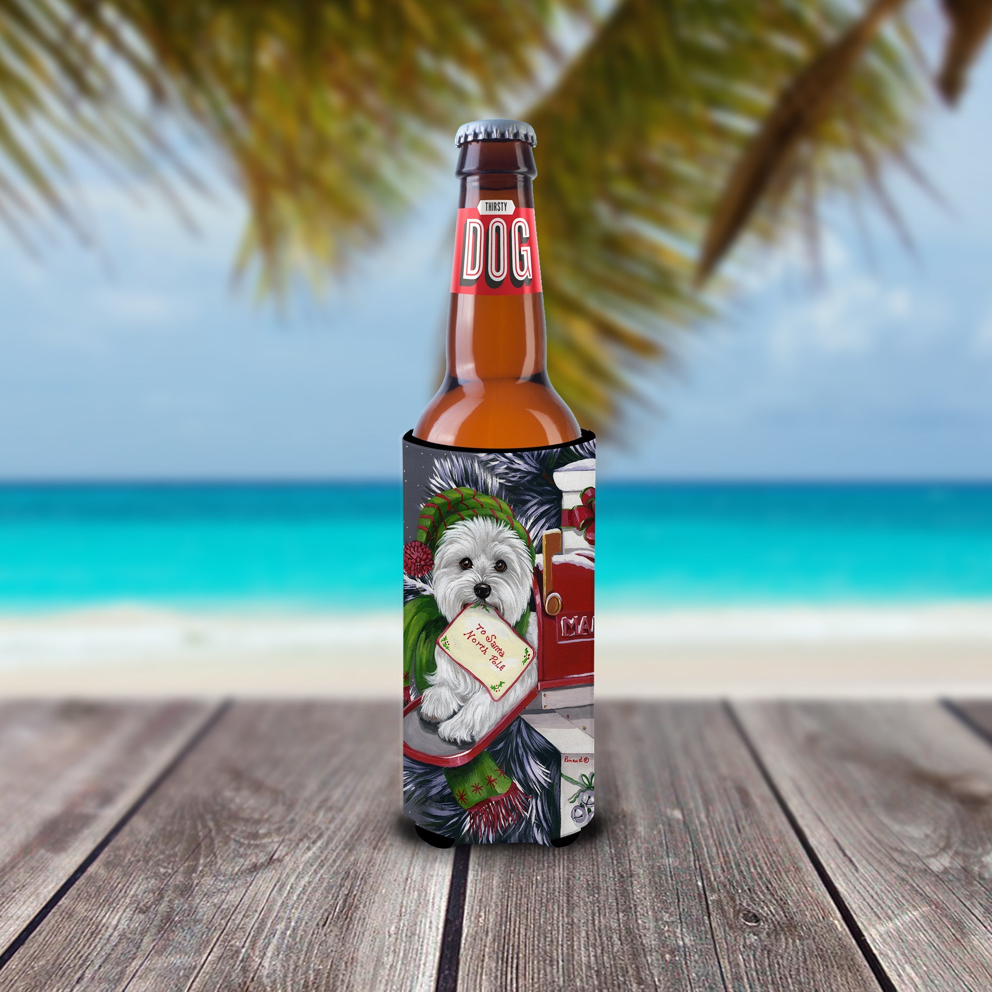 Westie Christmas Letter to Santa Slim Can Hugger , Insulated Foam Hugger for 12 oz Slim Cans, Beer Bottles & Water Bottles, Printed in USA