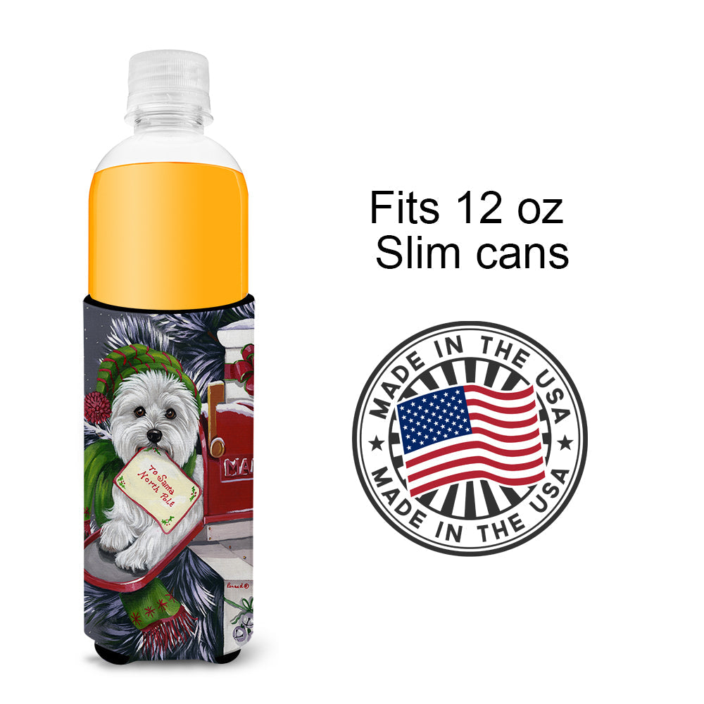 Westie Christmas Letter to Santa Slim Can Hugger , Insulated Foam Hugger for 12 oz Slim Cans, Beer Bottles & Water Bottles, Printed in USA