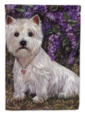 Westie Lily & Lilacs House Flag 28x40 Porch Sleeve Pole Decorative Outside Yard Banner Artwork Wall Hanging, Polyester