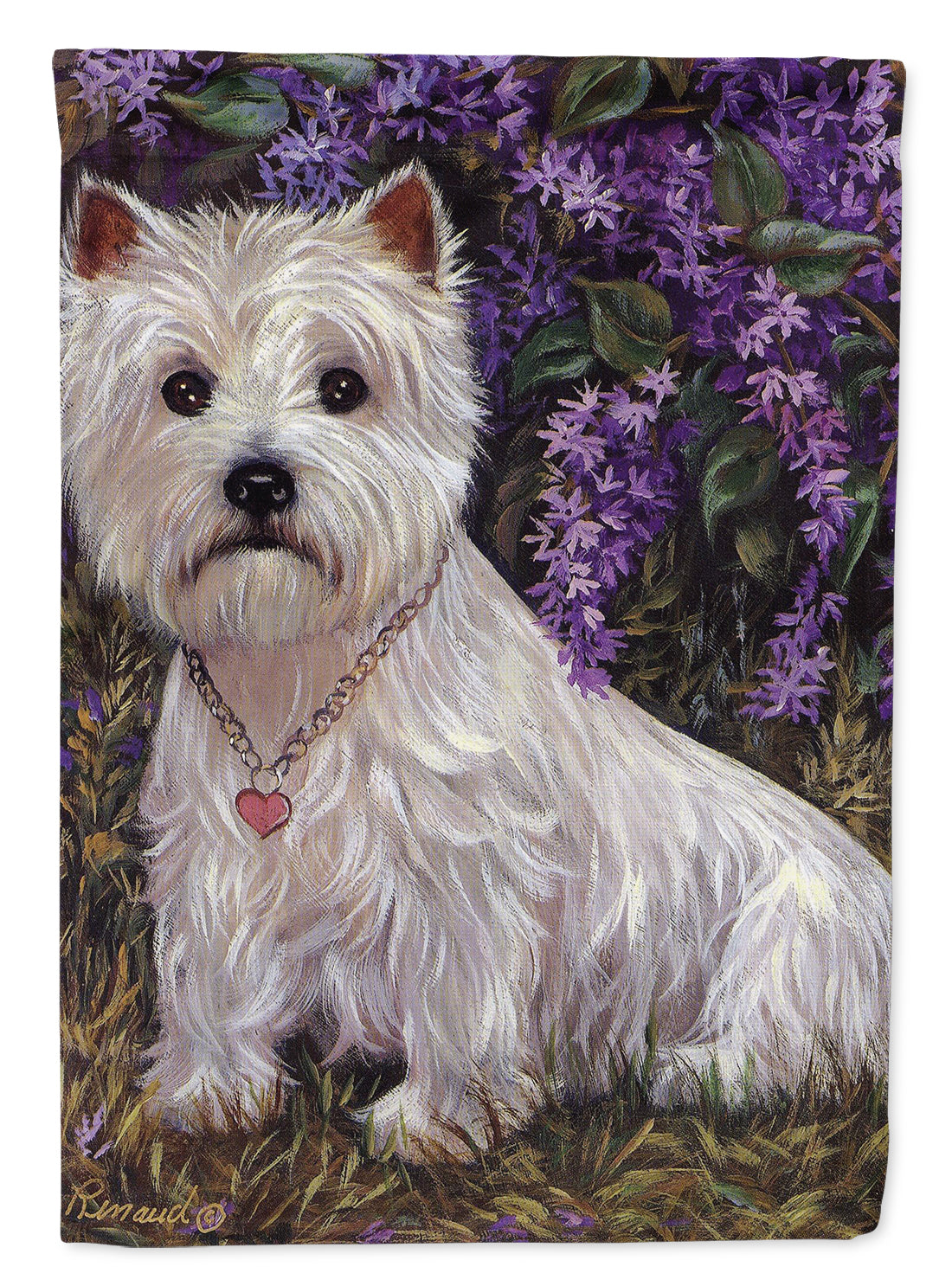 Westie Lily & Lilacs House Flag 28x40 Porch Sleeve Pole Decorative Outside Yard Banner Artwork Wall Hanging, Polyester