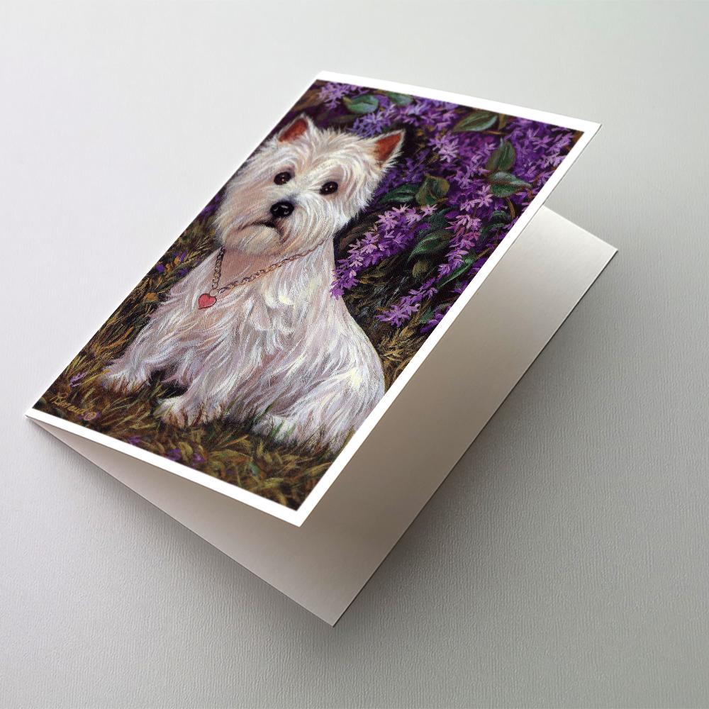 Westie Lily & Lilacs Greeting Cards Pack of 8 Blank Cards with Envelopes Whimsical A7 Size 5x7