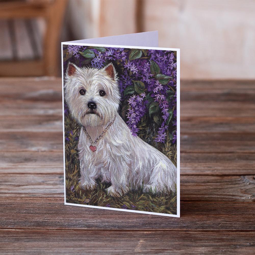 Westie Lily & Lilacs Greeting Cards Pack of 8 Blank Cards with Envelopes Whimsical A7 Size 5x7