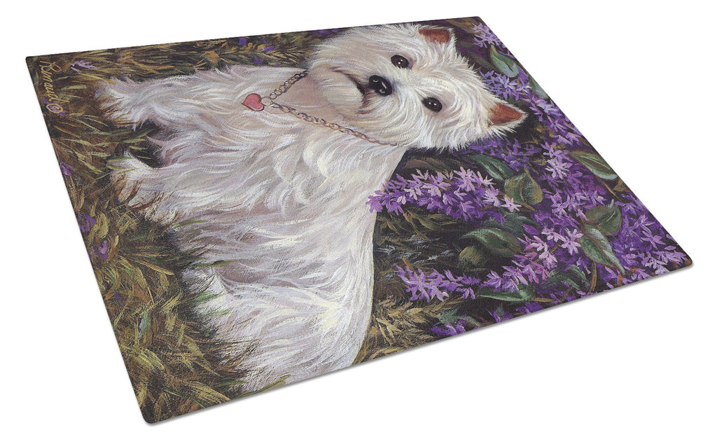 Westie Lily & Lilacs Cutting Board Tempered Glass Kitchen Cutting Surface, Heat Resistant Chopping, Non-Slip Feet, Food Prep & Serving