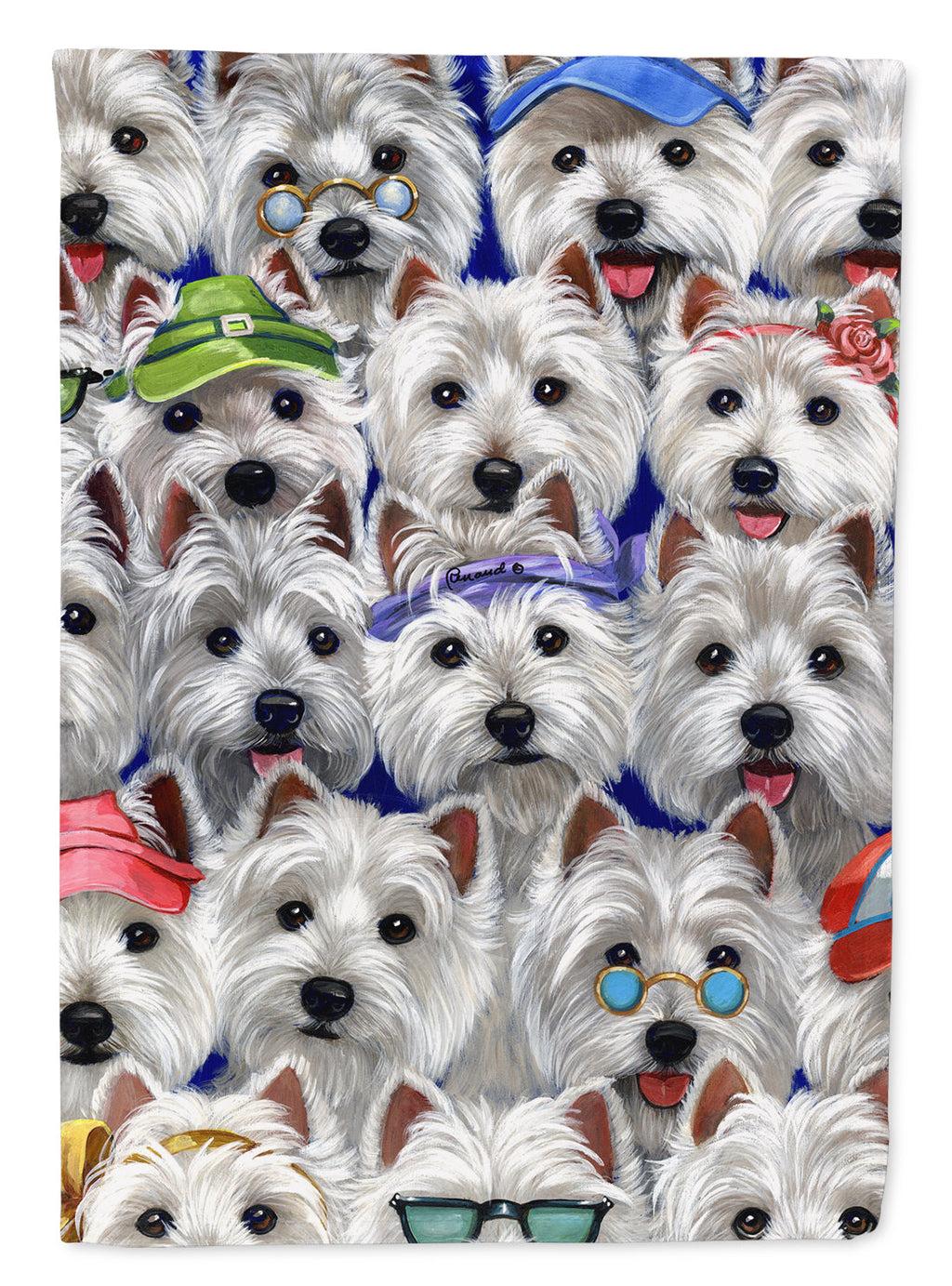 Westie Many Faces House Flag 28x40 Porch Sleeve Pole Decorative Outside Yard Banner Artwork Wall Hanging, Polyester