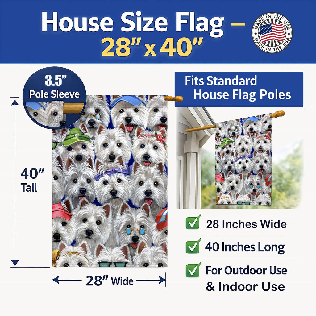Westie Many Faces House Flag 28x40 Porch Sleeve Pole Decorative Outside Yard Banner Artwork Wall Hanging, Polyester