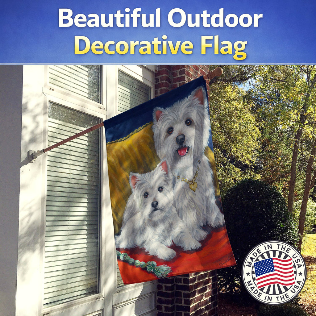 Westie Mom and Pup House Flag 28x40 Porch Sleeve Pole Decorative Outside Yard Banner Artwork Wall Hanging, Polyester