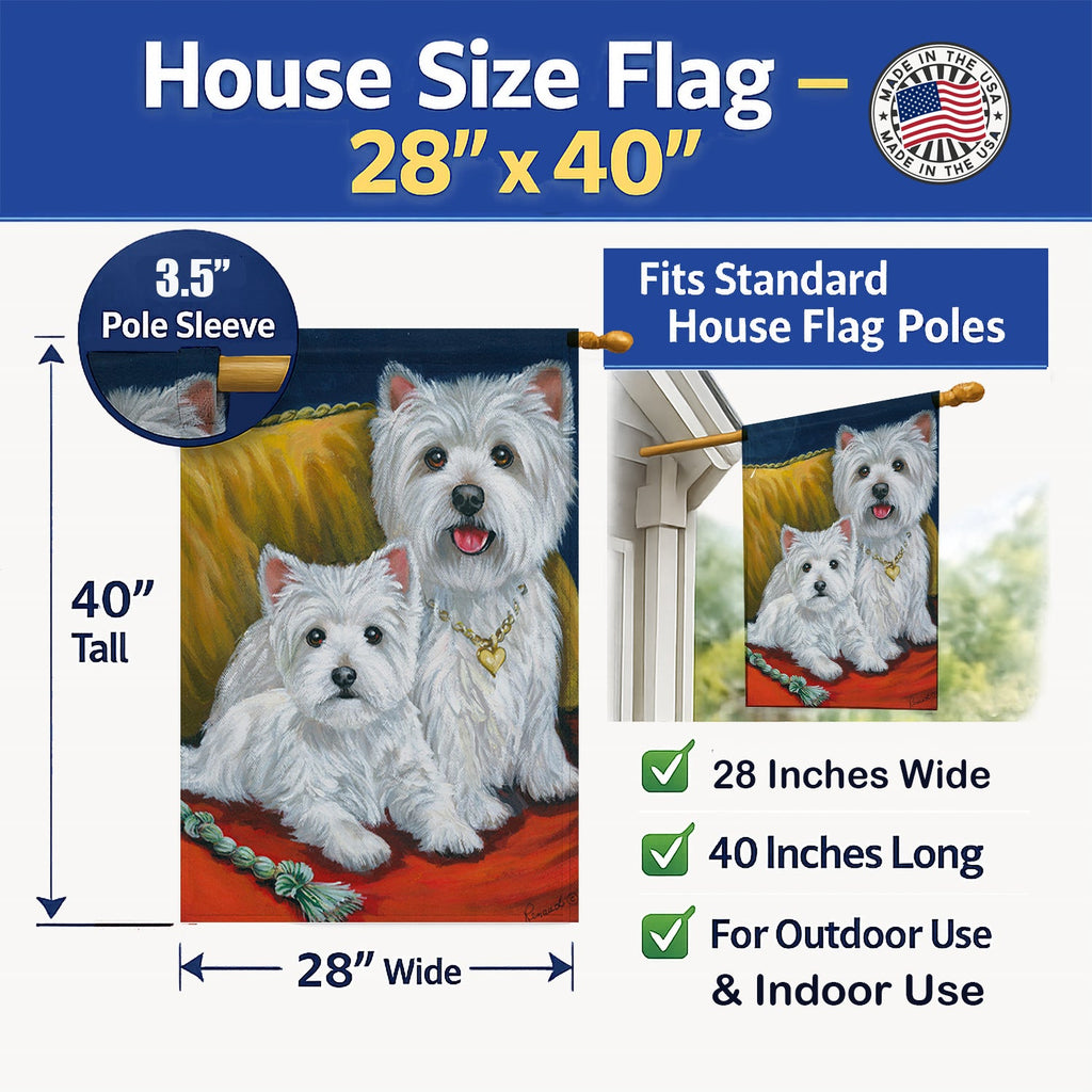 Westie Mom and Pup House Flag 28x40 Porch Sleeve Pole Decorative Outside Yard Banner Artwork Wall Hanging, Polyester