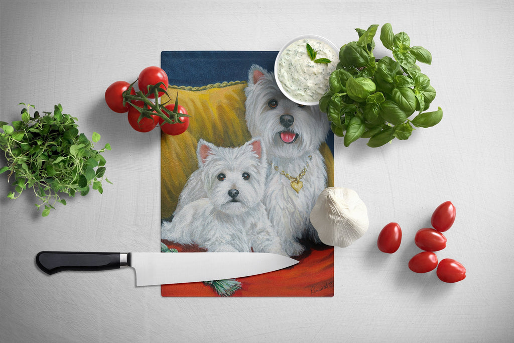 Westie Mom and Pup Cutting Board Tempered Glass Kitchen Cutting Surface, Heat Resistant Chopping, Non-Slip Feet, Food Prep & Serving