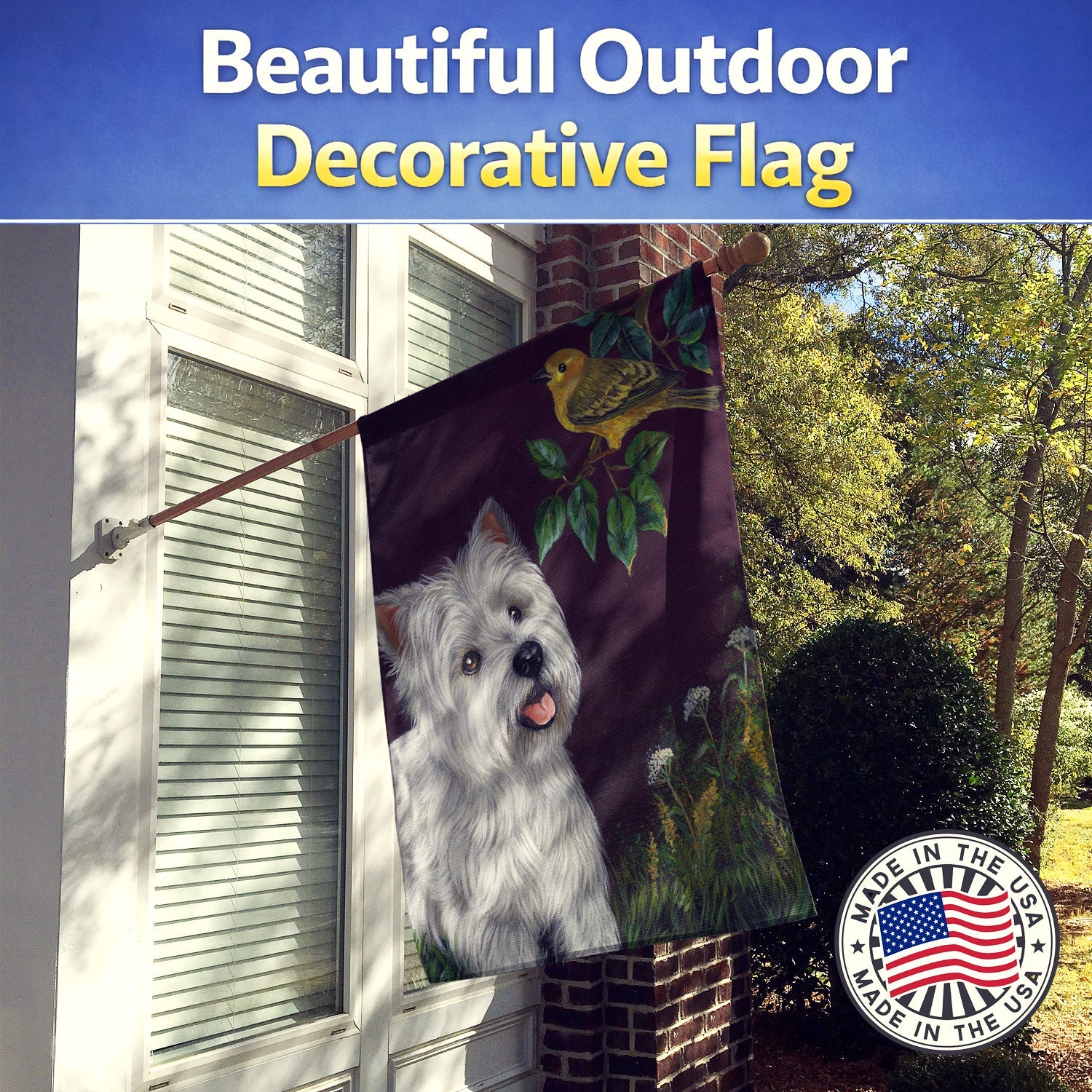 Westie Nature House Flag 28x40 Porch Sleeve Pole Decorative Outside Yard Banner Artwork Wall Hanging, Polyester