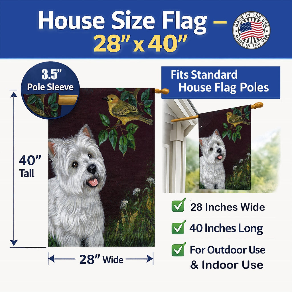 Westie Nature House Flag 28x40 Porch Sleeve Pole Decorative Outside Yard Banner Artwork Wall Hanging, Polyester