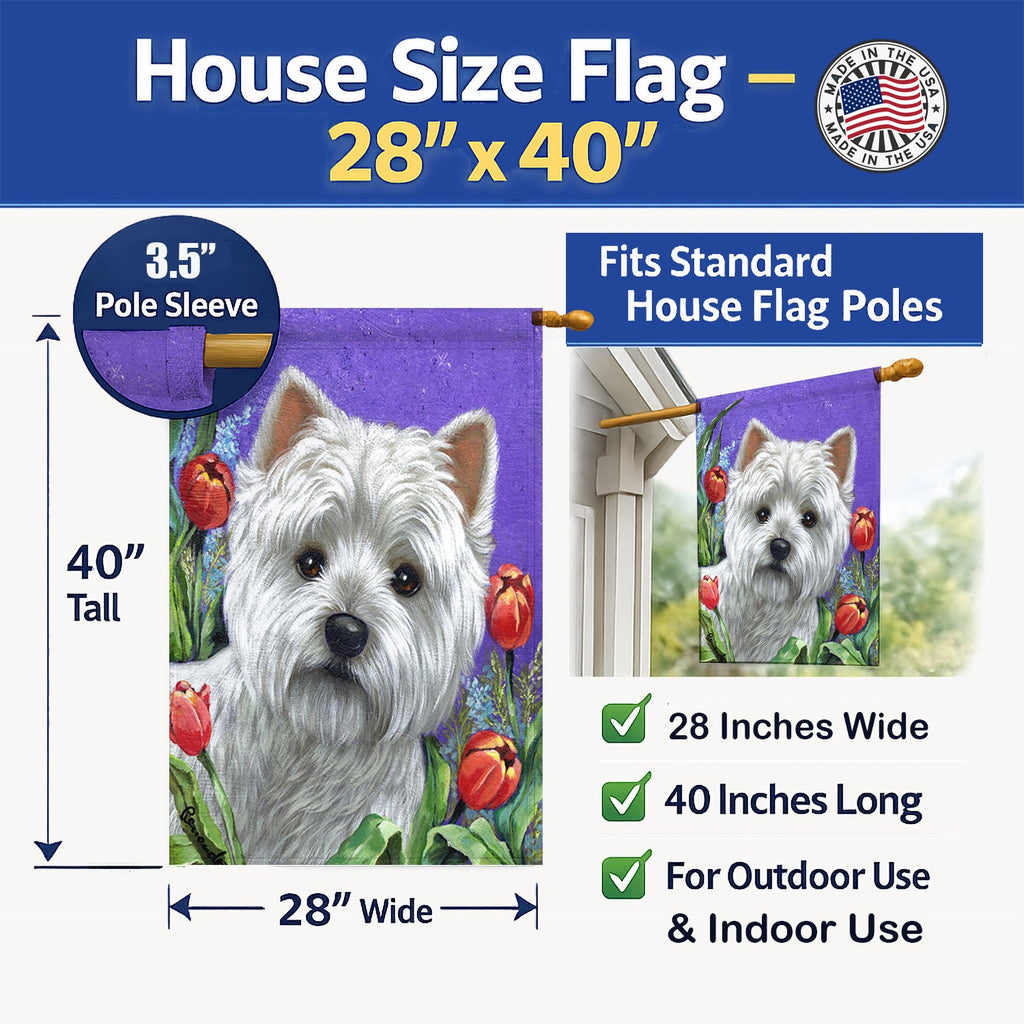 Westie Paradise House Flag 28x40 Porch Sleeve Pole Decorative Outside Yard Banner Artwork Wall Hanging, Polyester