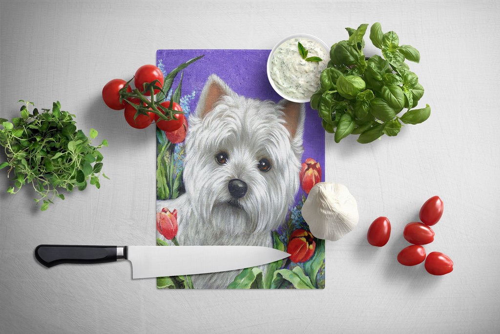 Westie Paradise Cutting Board Tempered Glass Kitchen Cutting Surface, Heat Resistant Chopping, Non-Slip Feet, Food Prep & Serving