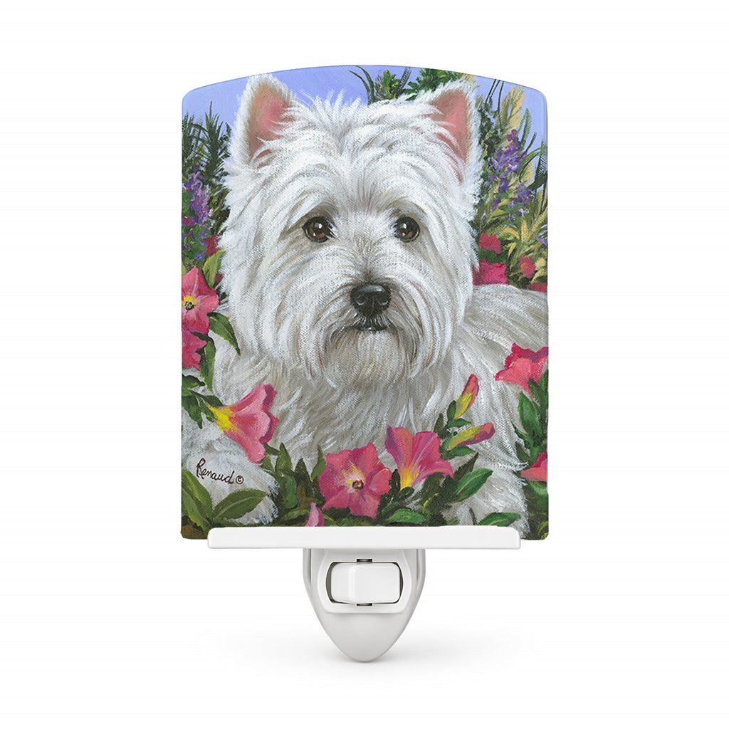 Westie Petunia Ceramic Night Light Compact, UL-Certified, Ideal for Bedroom, Bathroom, Nursery, Hallway, Kitchen, 6x4x3, Multicolor