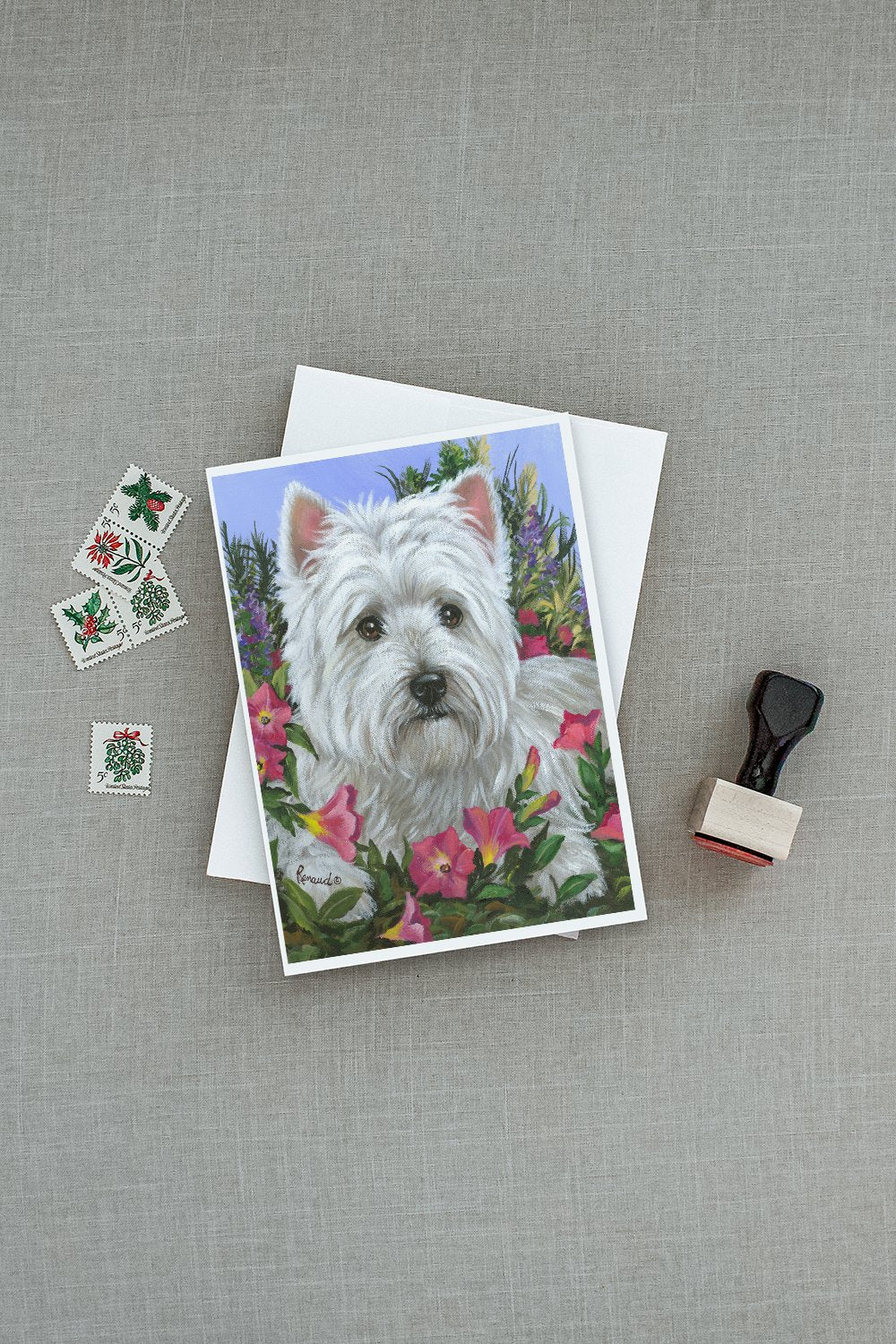 Westie Petunia Greeting Cards Pack of 8 Blank Cards with Envelopes Whimsical A7 Size 5x7
