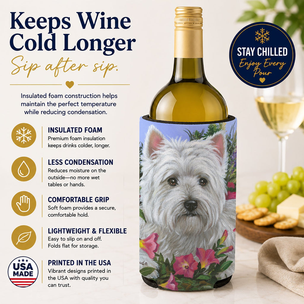 Westie Petunia Wine Bottle Hugger Gift Sleeve for Standard 750 ml Bottles, Insulated Reusable Also Fits Mini Shot & Pint Bottles