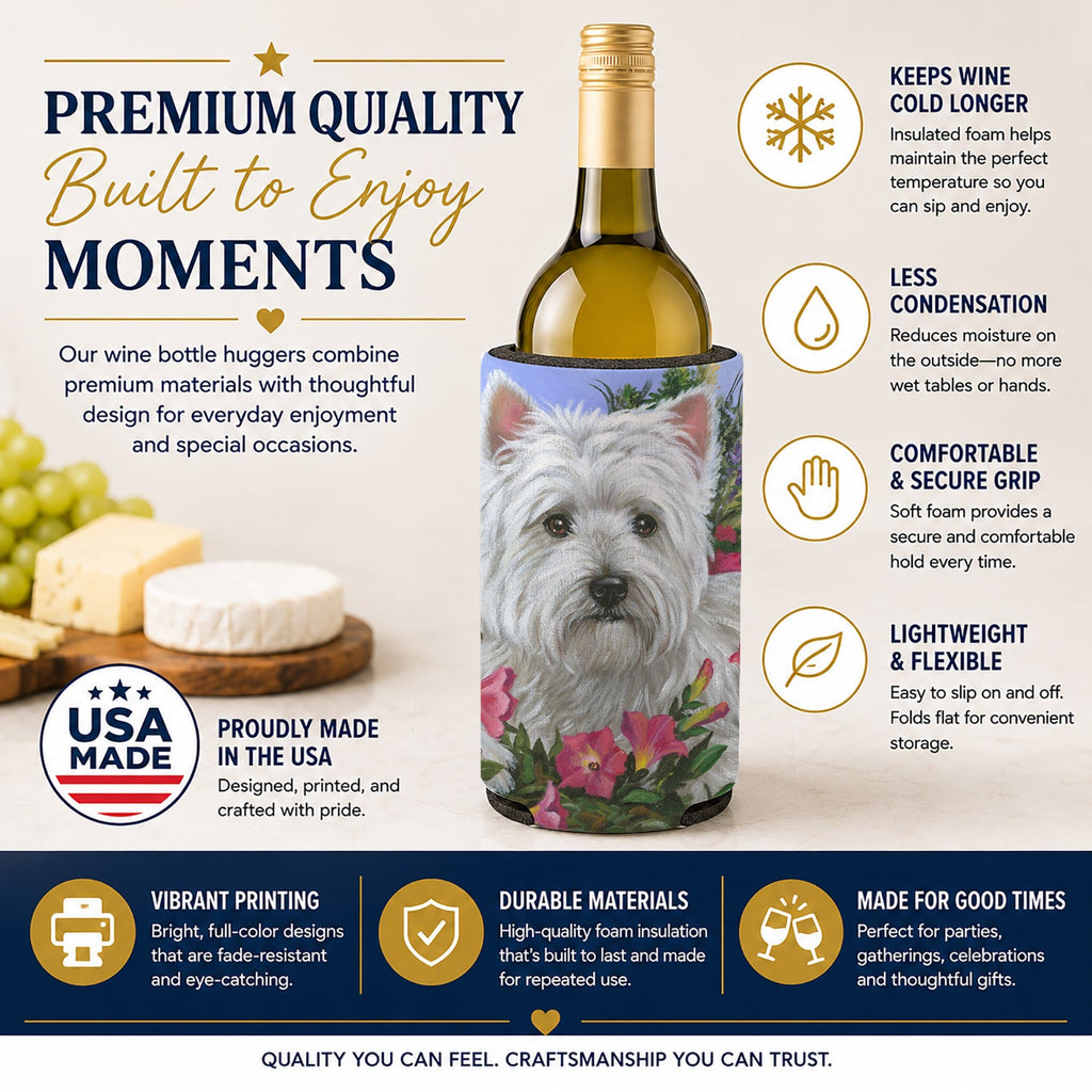 Westie Petunia Wine Bottle Hugger Gift Sleeve for Standard 750 ml Bottles, Insulated Reusable Also Fits Mini Shot & Pint Bottles