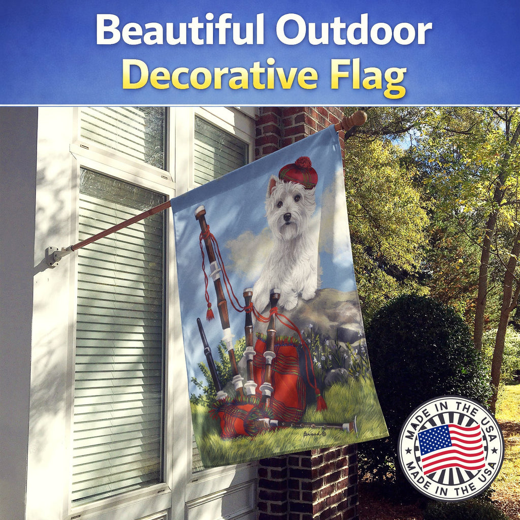 Westie Piper House Flag 28x40 Porch Sleeve Pole Decorative Outside Yard Banner Artwork Wall Hanging, Polyester