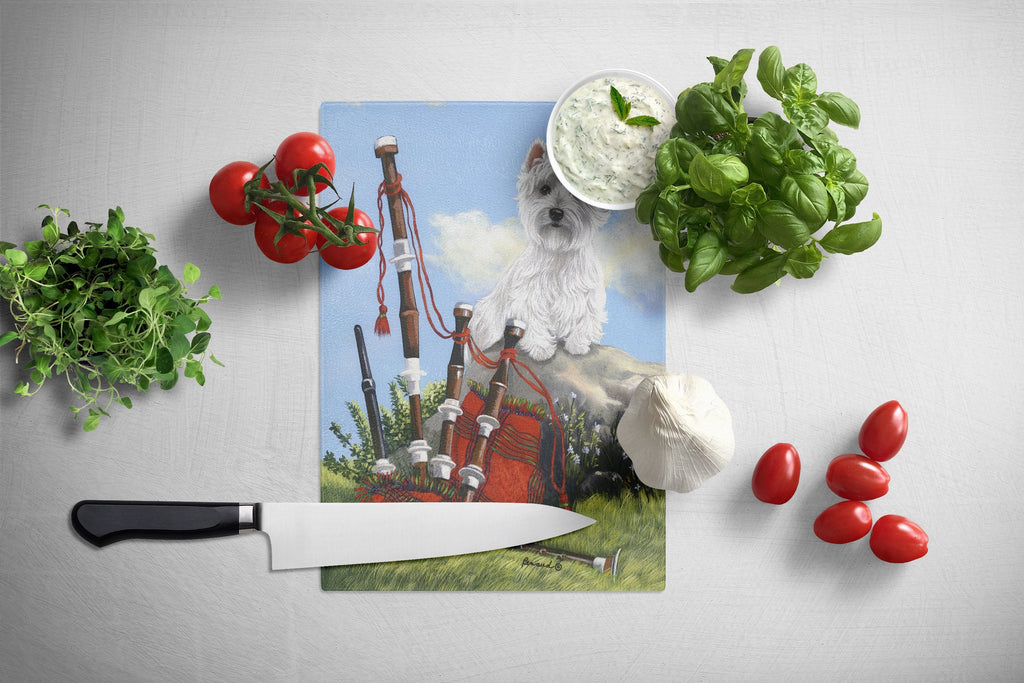 Westie Piper Cutting Board Tempered Glass Kitchen Cutting Surface, Heat Resistant Chopping, Non-Slip Feet, Food Prep & Serving