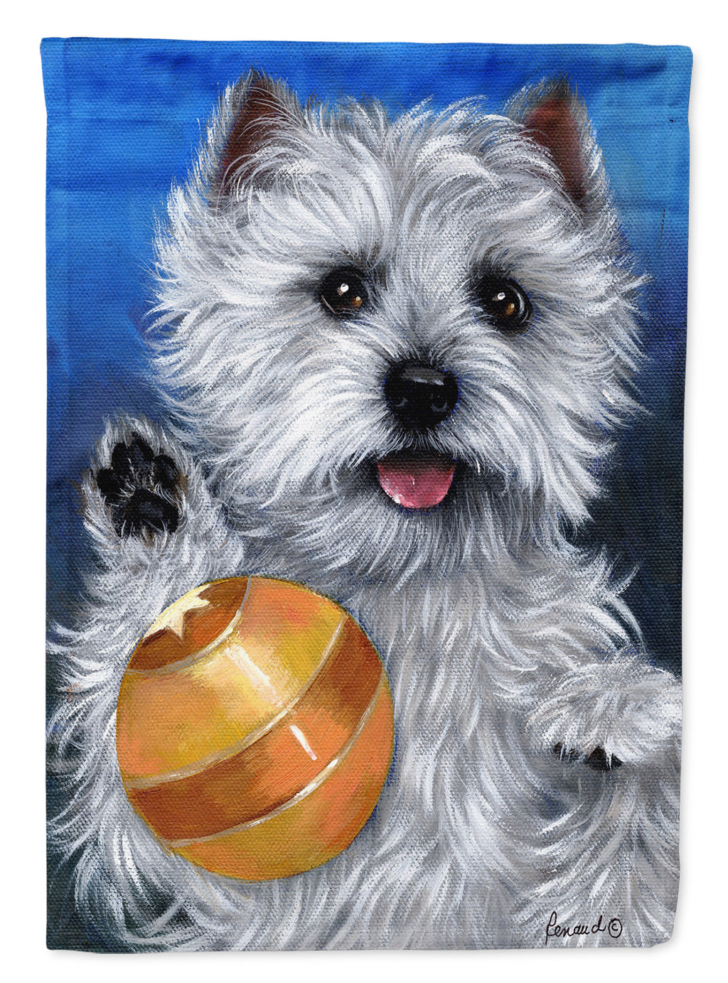 Westie Play Ball House Flag 28x40 Porch Sleeve Pole Decorative Outside Yard Banner Artwork Wall Hanging, Polyester