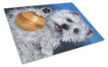 Westie Play Ball Cutting Board Tempered Glass Kitchen Cutting Surface, Heat Resistant Chopping, Non-Slip Feet, Food Prep & Serving