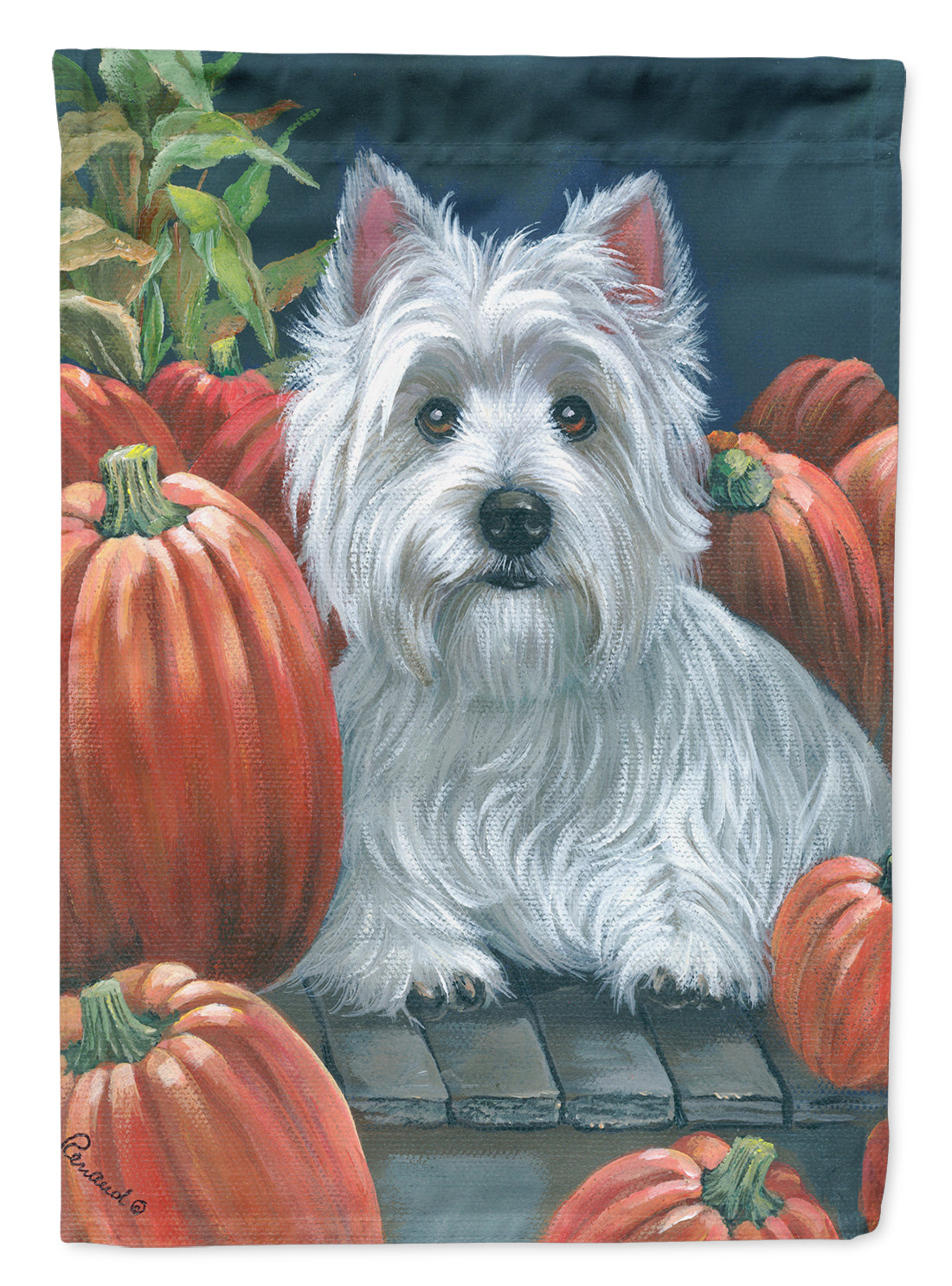 Westie Pumpkins House Flag 28x40 Porch Sleeve Pole Decorative Outside Yard Banner Artwork Wall Hanging, Polyester