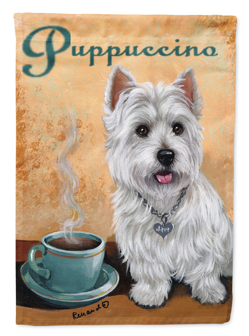 Westie Puppuccino House Flag 28x40 Porch Sleeve Pole Decorative Outside Yard Banner Artwork Wall Hanging, Polyester