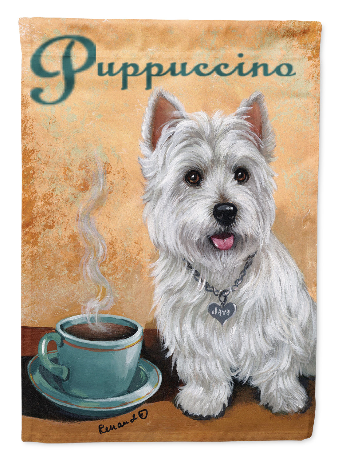 Westie Puppuccino House Flag 28x40 Porch Sleeve Pole Decorative Outside Yard Banner Artwork Wall Hanging, Polyester
