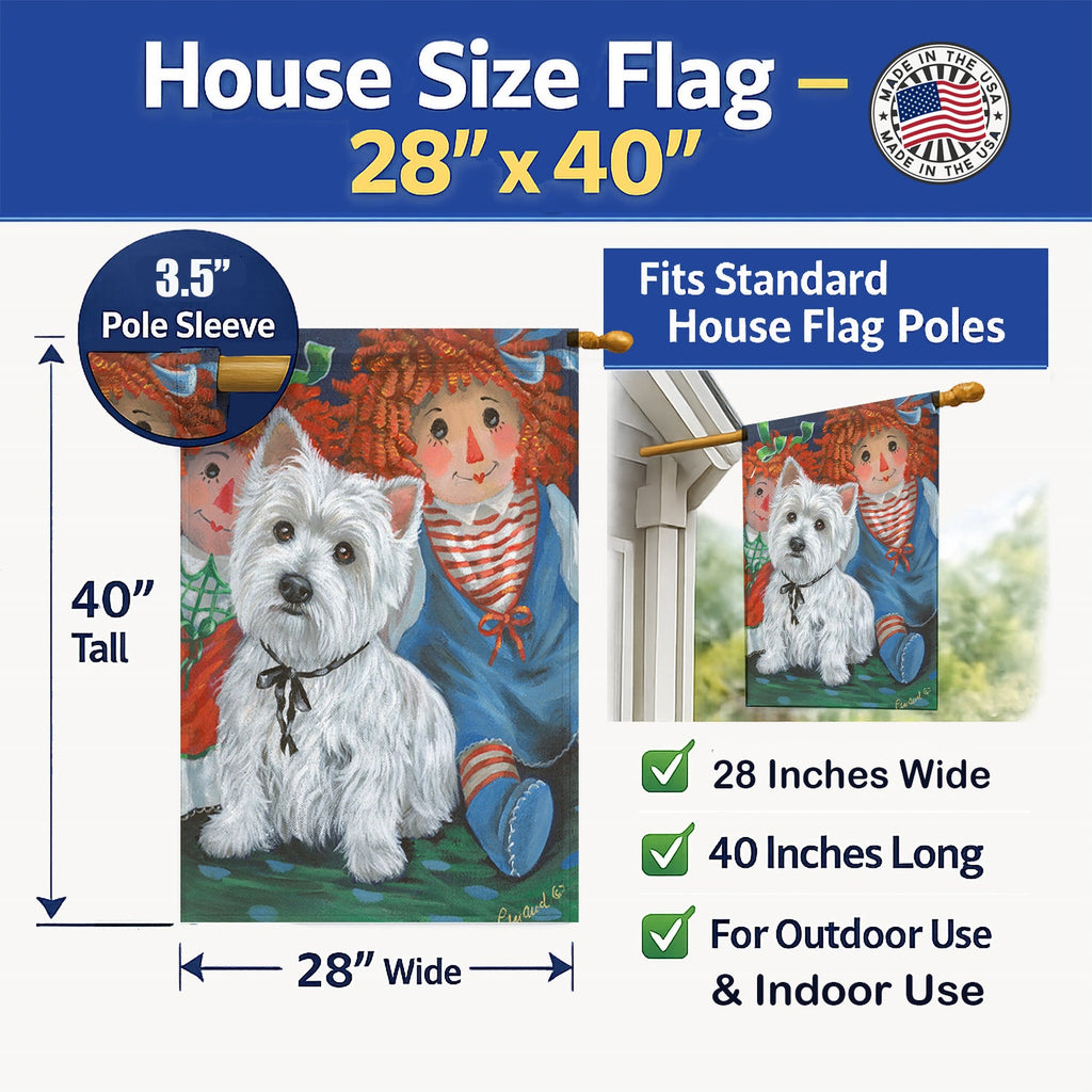Westie Ragdoll House Flag 28x40 Porch Sleeve Pole Decorative Outside Yard Banner Artwork Wall Hanging, Polyester