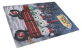 Westie Christmas Red Wagon Cutting Board Tempered Glass Kitchen Cutting Surface, Heat Resistant Chopping, Non-Slip Feet, Food Prep & Serving