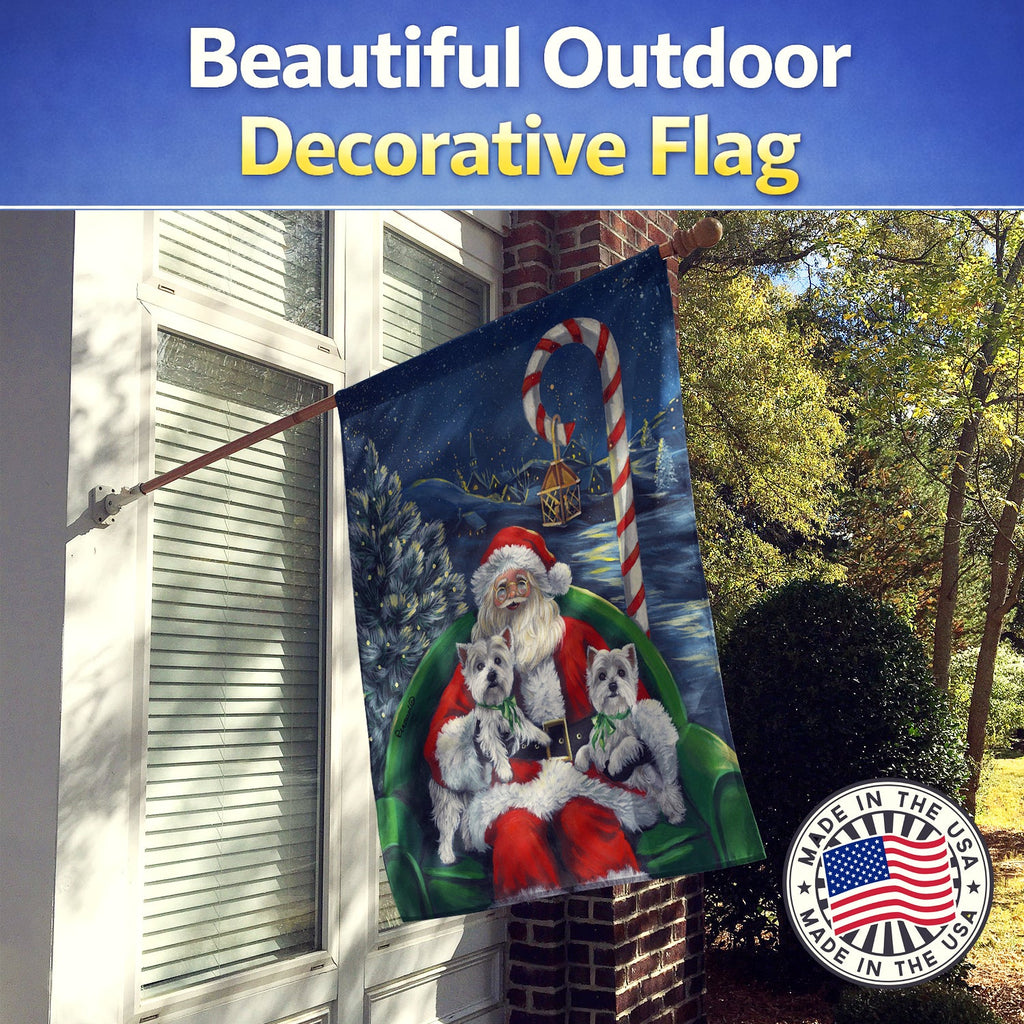 Westie Christmas Santa's Village House Flag 28x40 Porch Sleeve Pole Decorative Outside Yard Banner Artwork Wall Hanging, Polyester