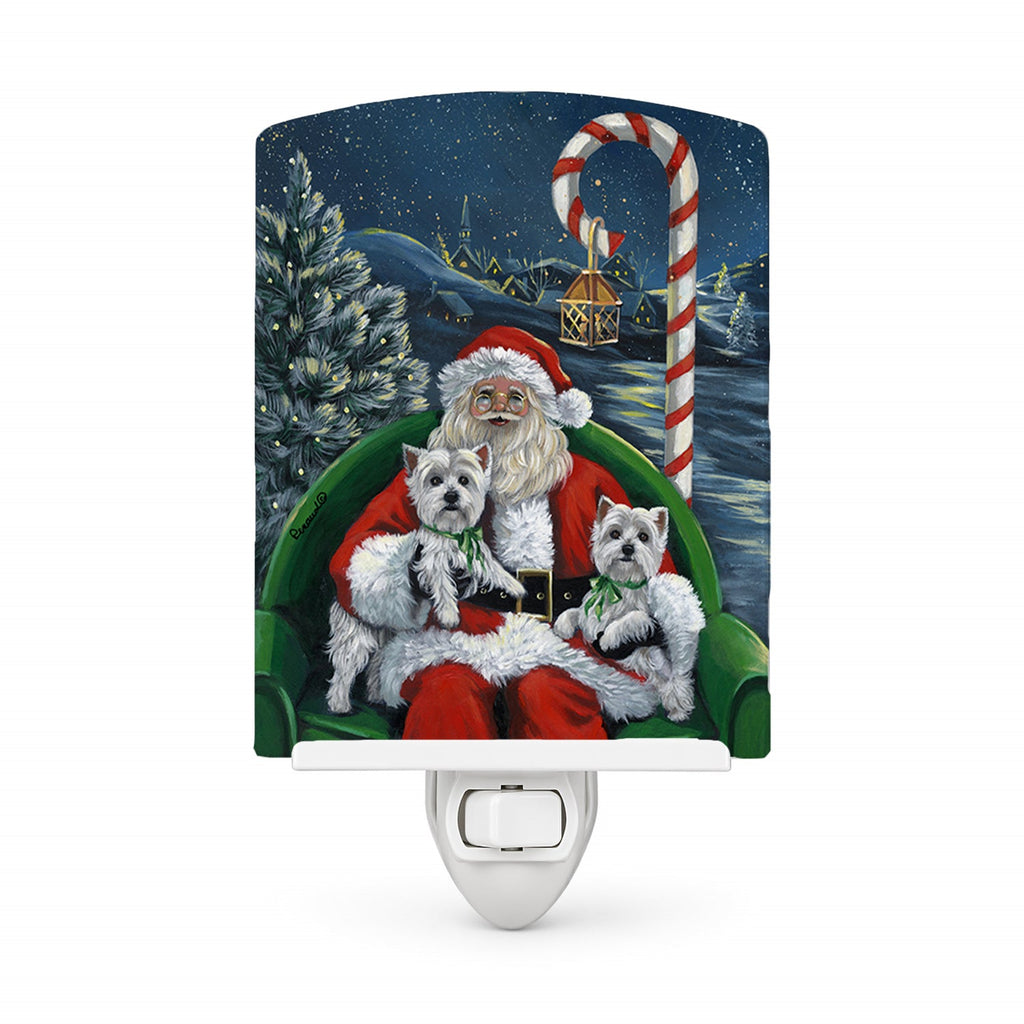 Westie Christmas Santa's Village Ceramic Night Light Compact, UL-Certified, Ideal for Bedroom, Bathroom, Nursery, Hallway, Kitchen, 6x4x3, Multicolor