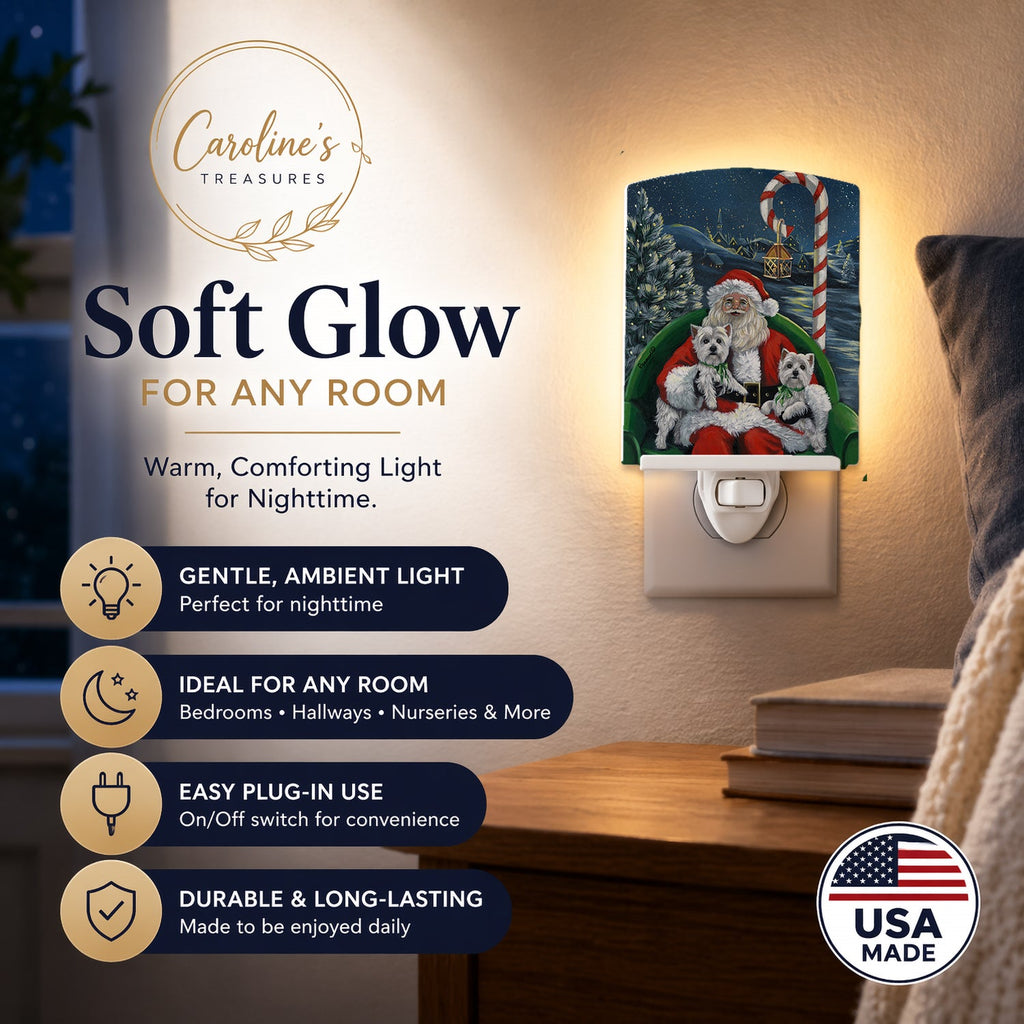 Westie Christmas Santa's Village Ceramic Night Light Compact, UL-Certified, Ideal for Bedroom, Bathroom, Nursery, Hallway, Kitchen, 6x4x3, Multicolor