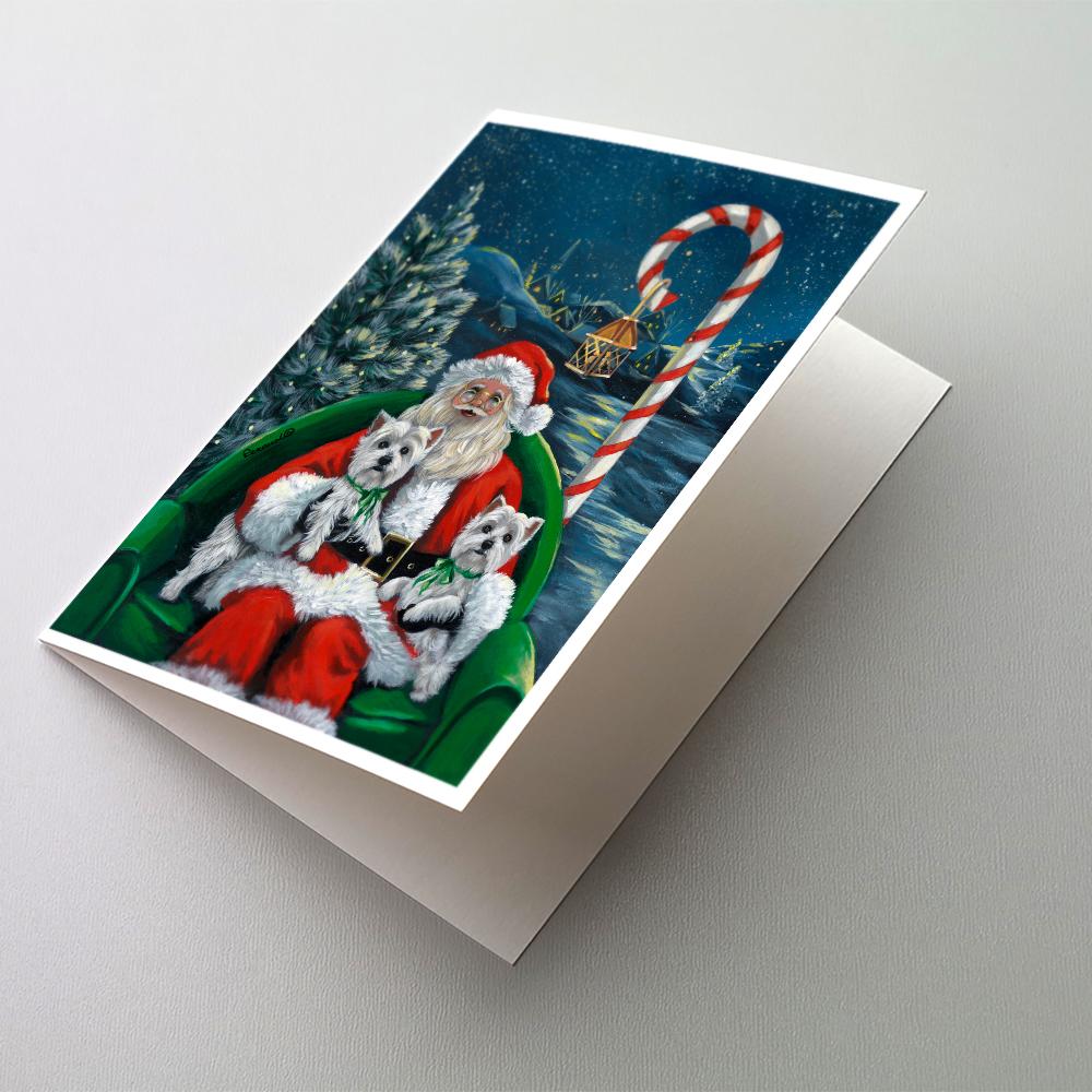 Westie Christmas Santa's Village Greeting Cards Pack of 8 Blank Cards with Envelopes Whimsical A7 Size 5x7