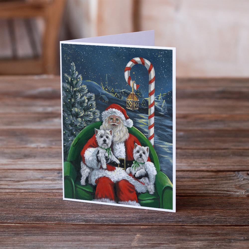 Westie Christmas Santa's Village Greeting Cards Pack of 8 Blank Cards with Envelopes Whimsical A7 Size 5x7