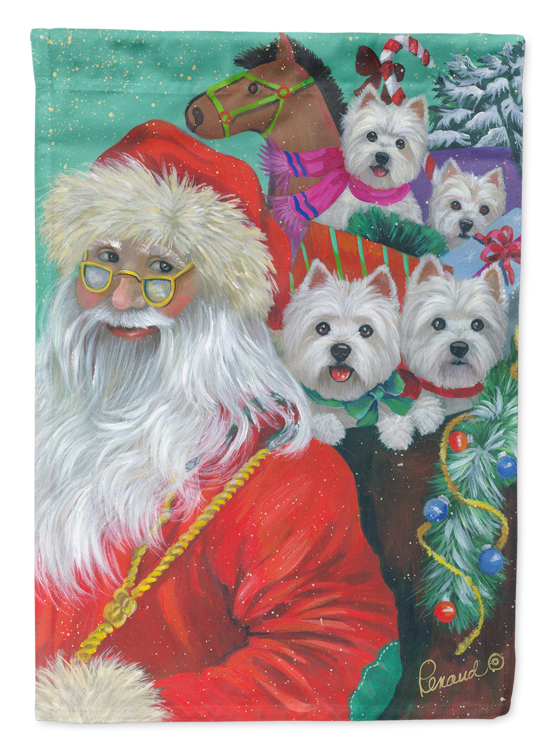 Westie Christmas Santa's Westies House Flag 28x40 Porch Sleeve Pole Decorative Outside Yard Banner Artwork Wall Hanging, Polyester