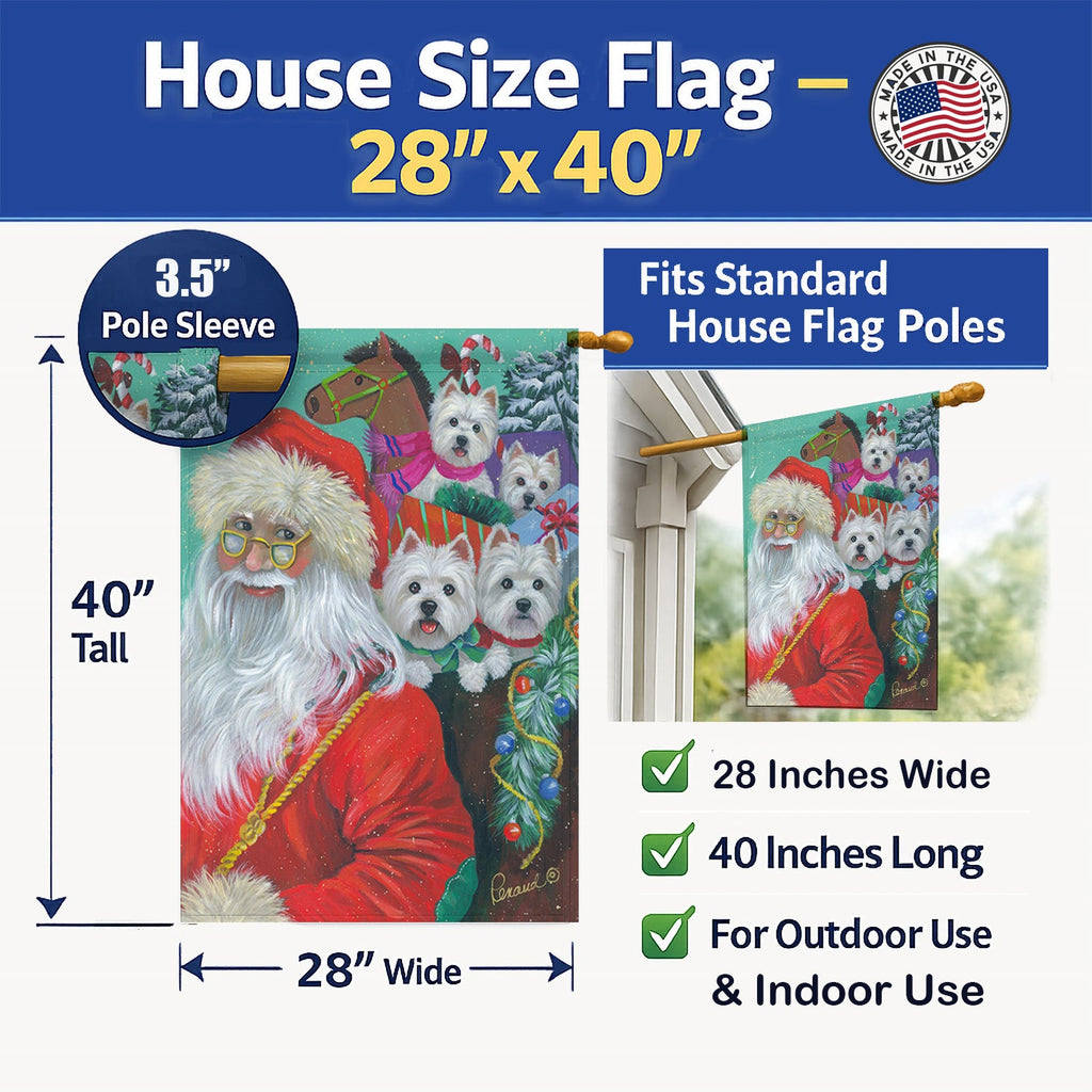 Westie Christmas Santa's Westies House Flag 28x40 Porch Sleeve Pole Decorative Outside Yard Banner Artwork Wall Hanging, Polyester