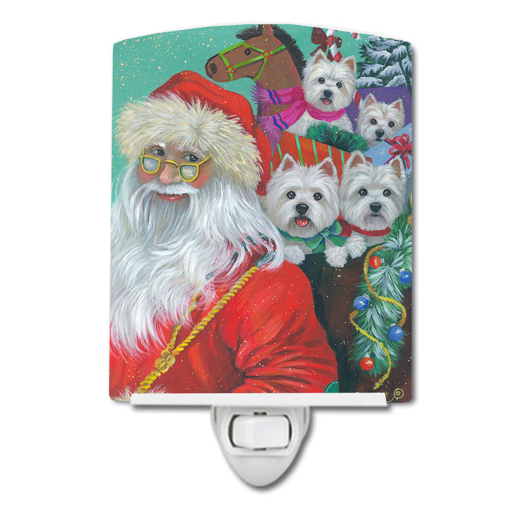 Westie Christmas Santa's Westies Ceramic Night Light Compact, UL-Certified, Ideal for Bedroom, Bathroom, Nursery, Hallway, Kitchen, 6x4x3, Multicolor
