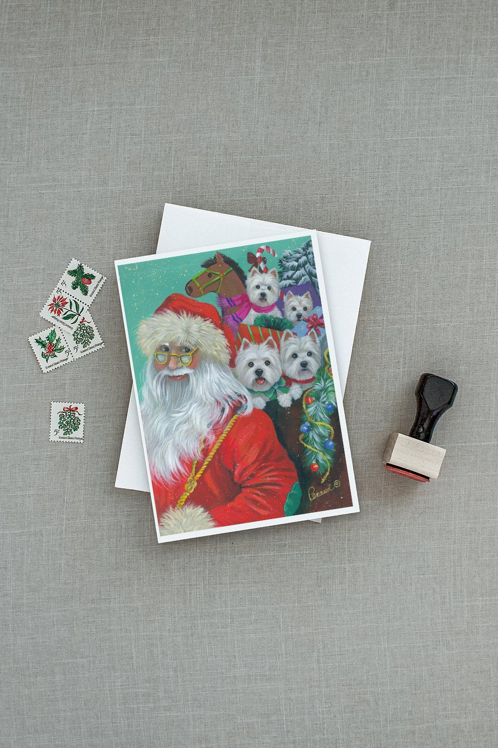Westie Christmas Santa's Westies Greeting Cards Pack of 8 Blank Cards with Envelopes Whimsical A7 Size 5x7