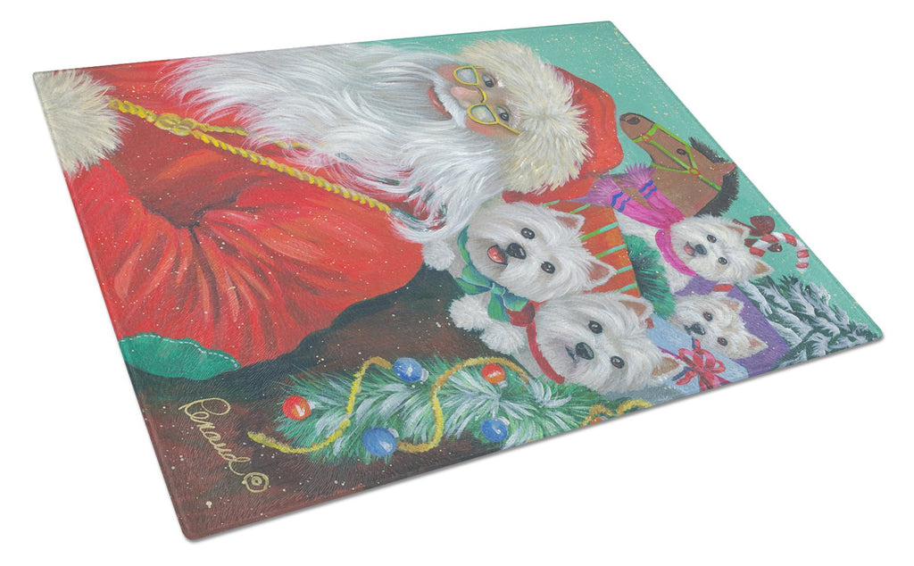 Westie Christmas Santa's Westies Cutting Board Tempered Glass Kitchen Cutting Surface, Heat Resistant Chopping, Non-Slip Feet, Food Prep & Serving