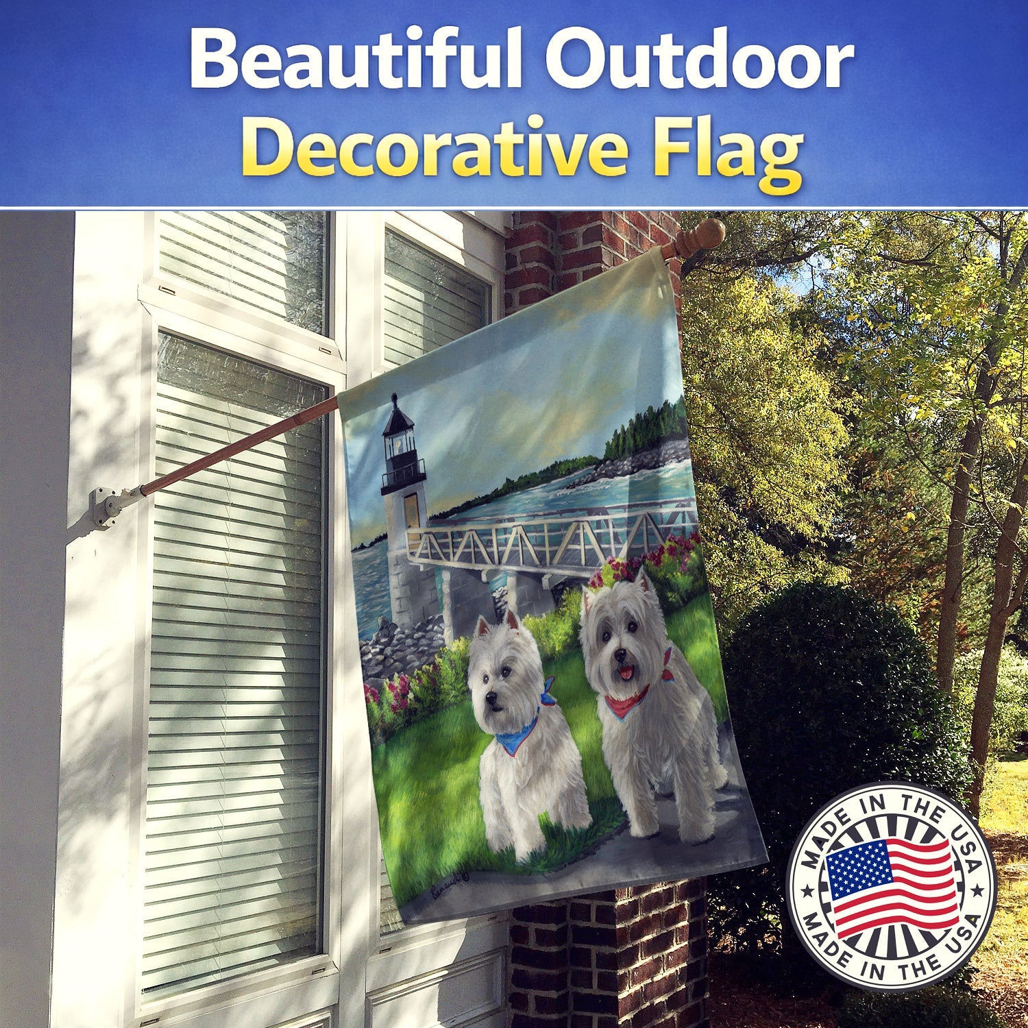 Westie Schooner & Annie House Flag 28x40 Porch Sleeve Pole Decorative Outside Yard Banner Artwork Wall Hanging, Polyester