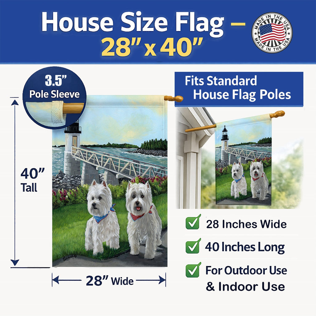 Westie Schooner & Annie House Flag 28x40 Porch Sleeve Pole Decorative Outside Yard Banner Artwork Wall Hanging, Polyester