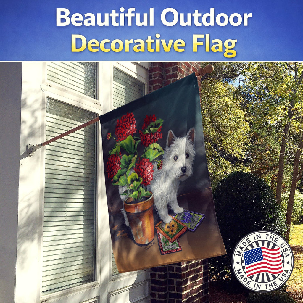 Westie Seedlings House Flag 28x40 Porch Sleeve Pole Decorative Outside Yard Banner Artwork Wall Hanging, Polyester