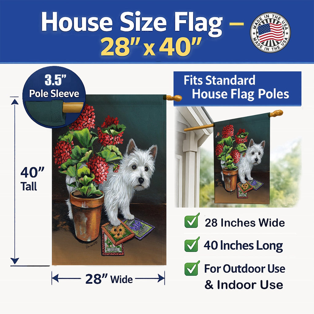 Westie Seedlings House Flag 28x40 Porch Sleeve Pole Decorative Outside Yard Banner Artwork Wall Hanging, Polyester