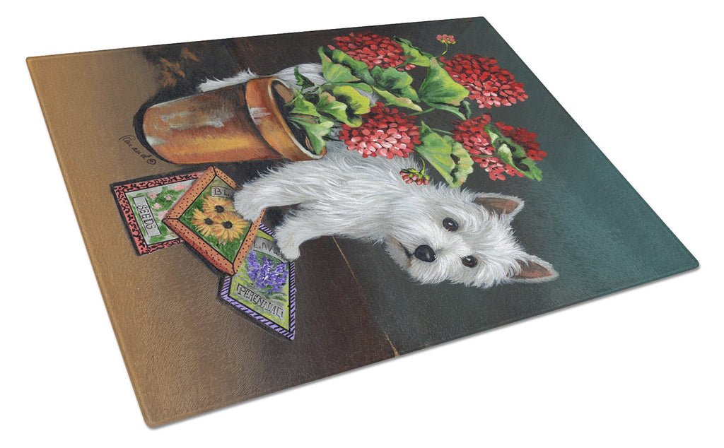 Westie Seedlings Cutting Board Tempered Glass Kitchen Cutting Surface, Heat Resistant Chopping, Non-Slip Feet, Food Prep & Serving