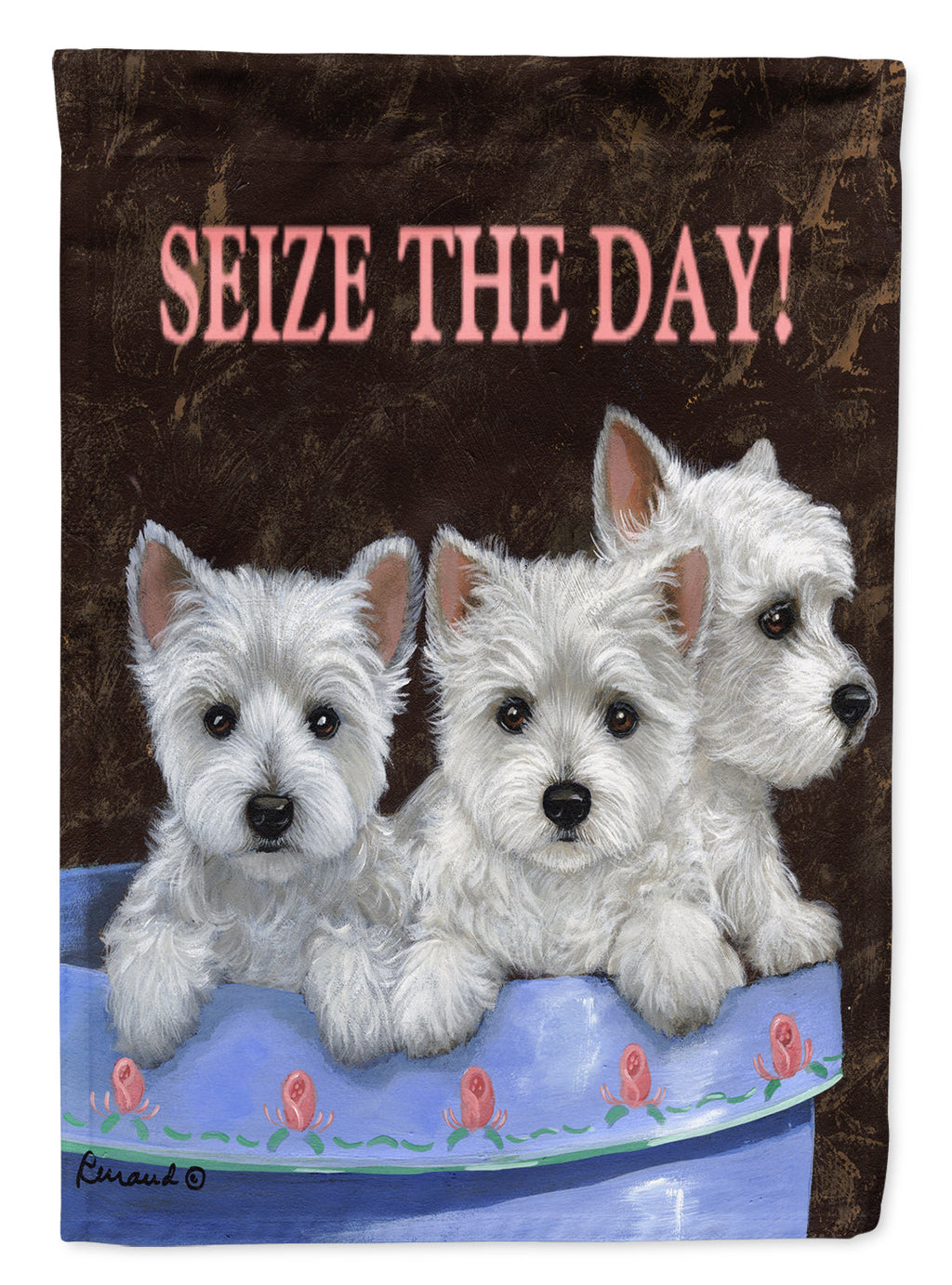 Westie Seize the Day House Flag 28x40 Porch Sleeve Pole Decorative Outside Yard Banner Artwork Wall Hanging, Polyester