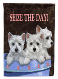 Westie Seize the Day House Flag 28x40 Porch Sleeve Pole Decorative Outside Yard Banner Artwork Wall Hanging, Polyester