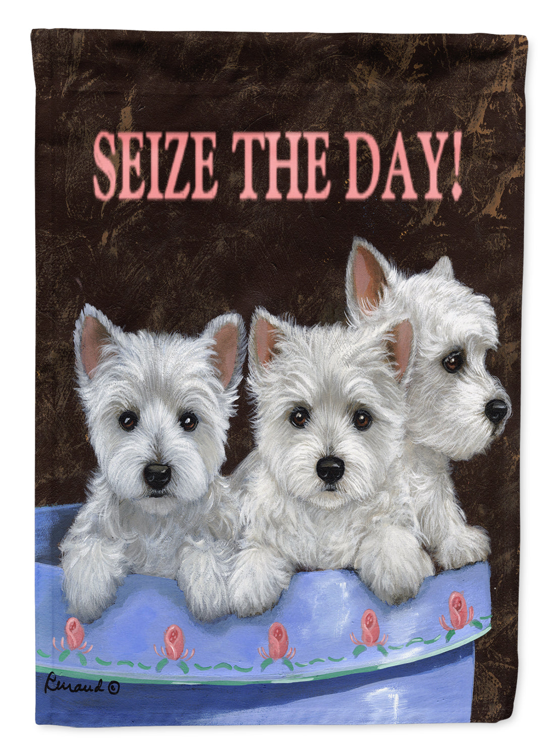 Westie Seize the Day House Flag 28x40 Porch Sleeve Pole Decorative Outside Yard Banner Artwork Wall Hanging, Polyester