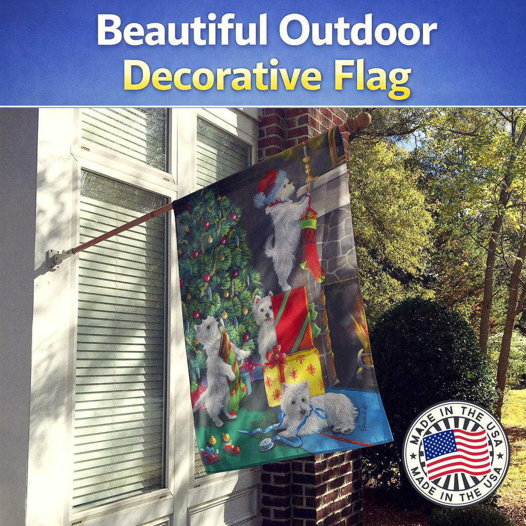 Westie Christmas Decorating House Flag 28x40 Porch Sleeve Pole Decorative Outside Yard Banner Artwork Wall Hanging, Polyester